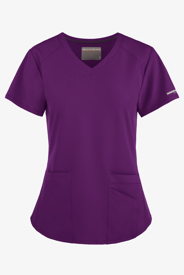 Skechers by Barco Breeze Women's 3-Pocket STRETCH V-Neck Scrub Top - Grape - 1