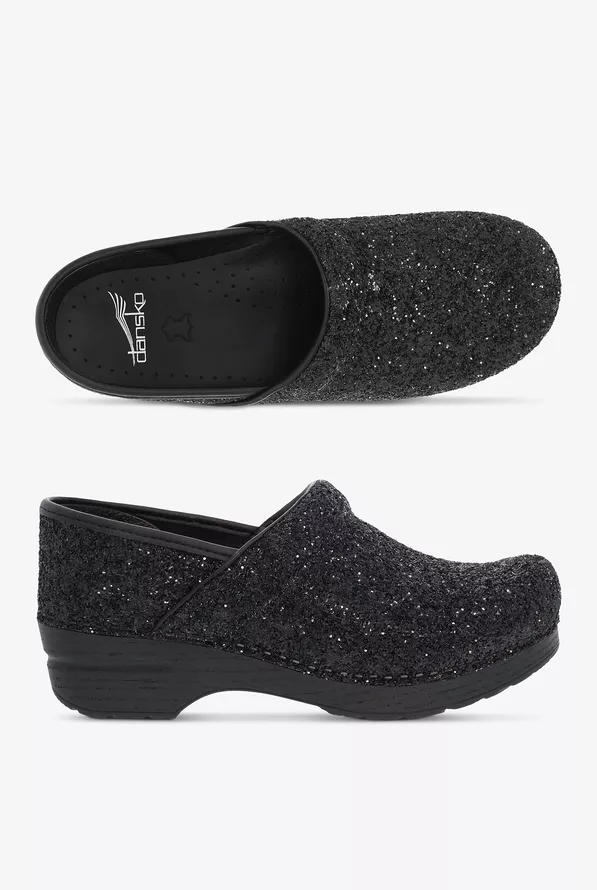 Dansko Women's Professional Black Glitter Leather Nursing Shoes Dansko Women's Professional Black Glitter Leather Nursing Shoes