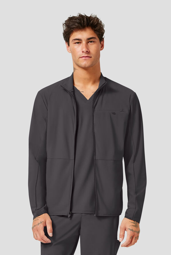 Infinity Pursuit Men's 3-Pocket STRETCH Front Zip Warm-Up Scrub Jacket - Pewter - 2