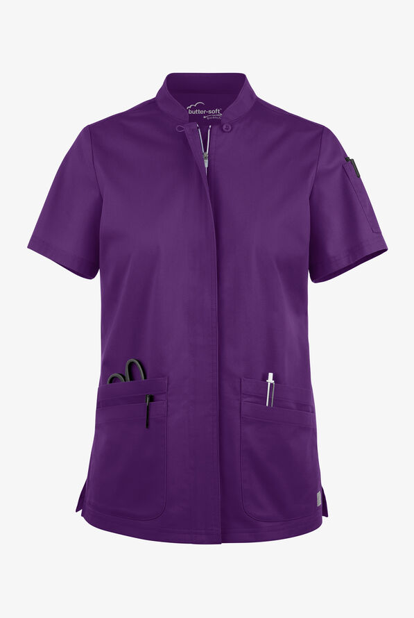 Blusa médica UA Butter-Soft STRETCH con cremallera y 6 bolsillos para mujer - Eggplant - 1