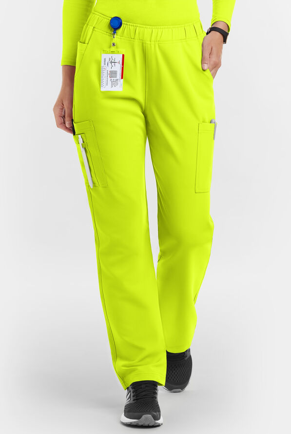 MOVEMENT by Butter-Soft Rigel Women's 9-Pocket Interior Drawstring STRETCH Scrub Pants - Petite - Intense Lime - 1