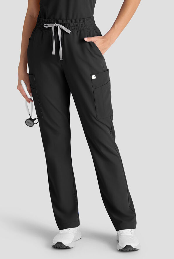 ReSurge Topaz Women's 11-Pocket Drawstring Scrub Pants - Petite - Black - 1