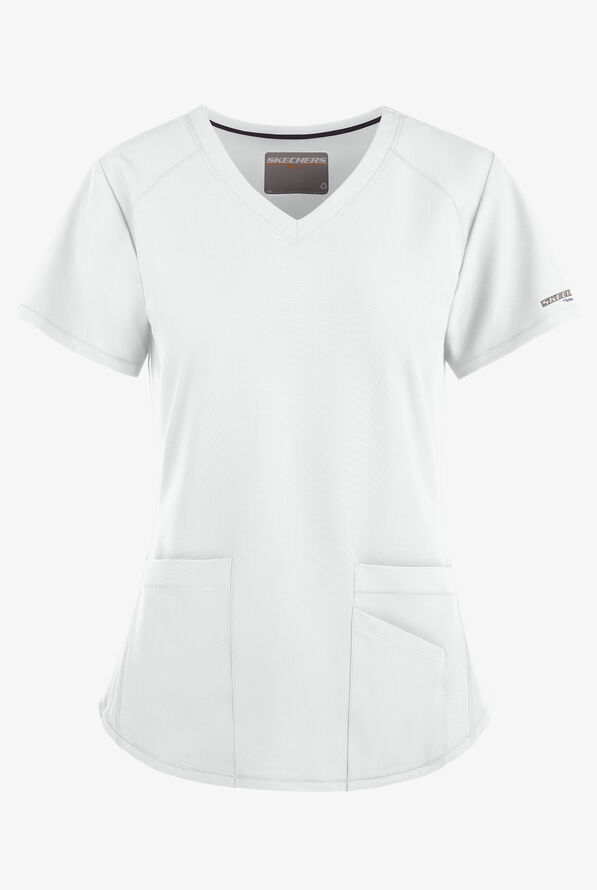 Skechers by Barco Breeze Women's 3-Pocket STRETCH V-Neck Scrub Top - White - 1