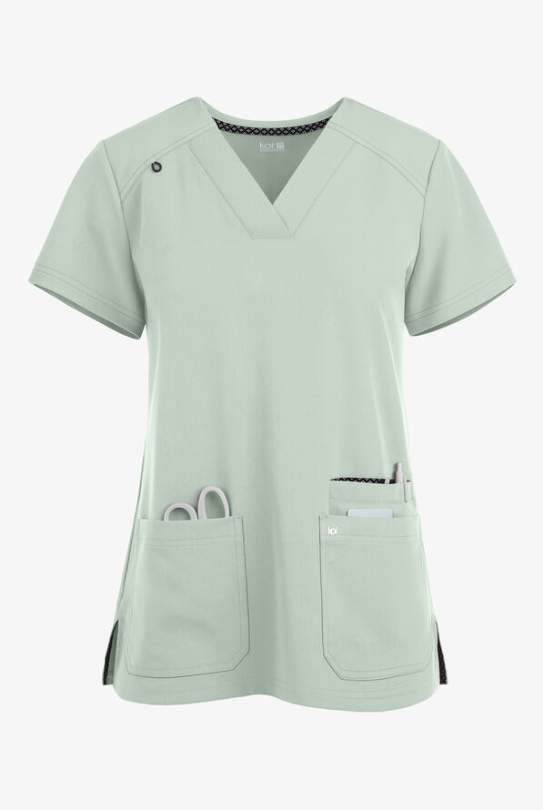 koi Next Gen Hustle and Heart Women's 3-Pocket STRETCH V-Neck Scrub Top - Sage - 1