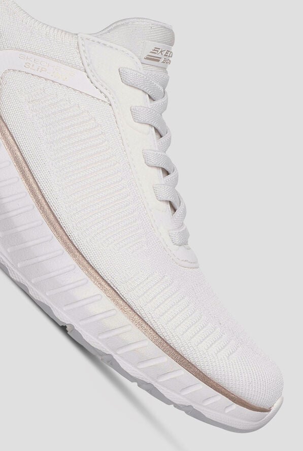 Skechers BOBS Sport Squad Chaos White/Gold Women's Slip Ins Knit Bungee Athletic Shoes - null - 3