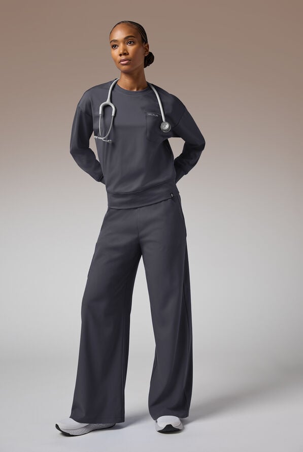 Hypothesis Omni Base Women's Knit Crew Neck Scrub Pullover - Pewter - 1