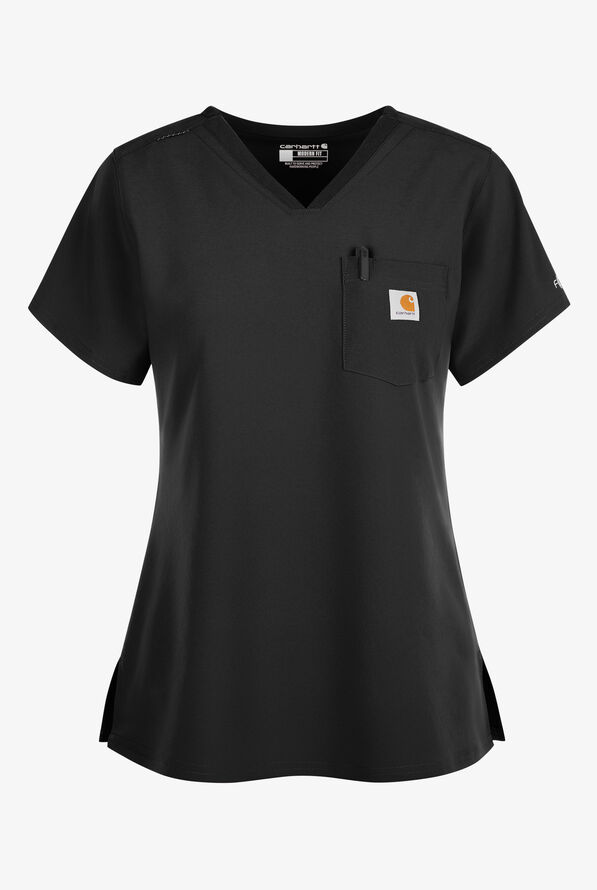 Carhartt Cross-Flex Force Women's 1-Pocket STRETCH Knit Panel Tuck In Scrub Top - Black - 1