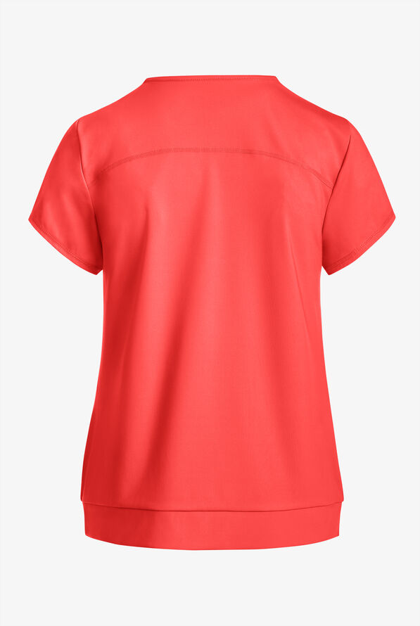 Grey's Anatomy by Barco Knit STRETCH Motivate Women's 2-Pocket Banded V-Neck Scrub Top - Radiant Coral - 2