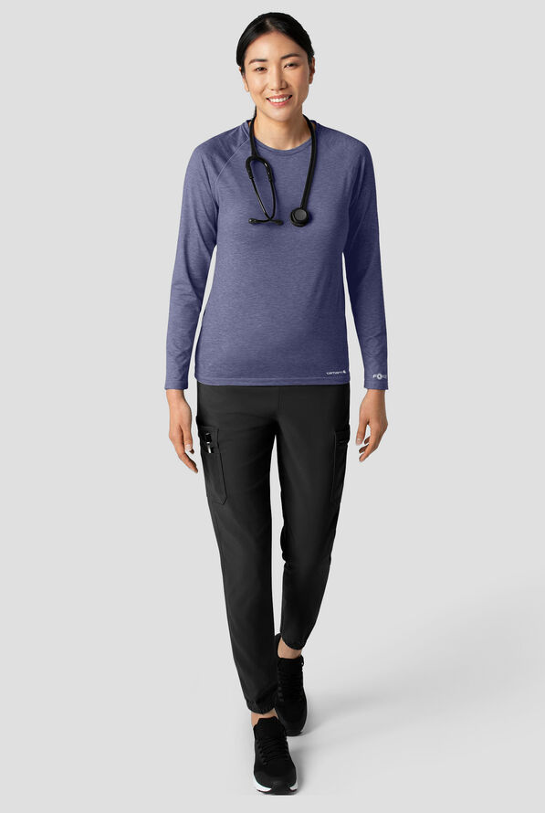 Camiseta m&eacute;dica Carhart Force estilo jaspeado con mangas ragl&aacute;n y 1 bolsillo para mujer - Navy Heather - 3