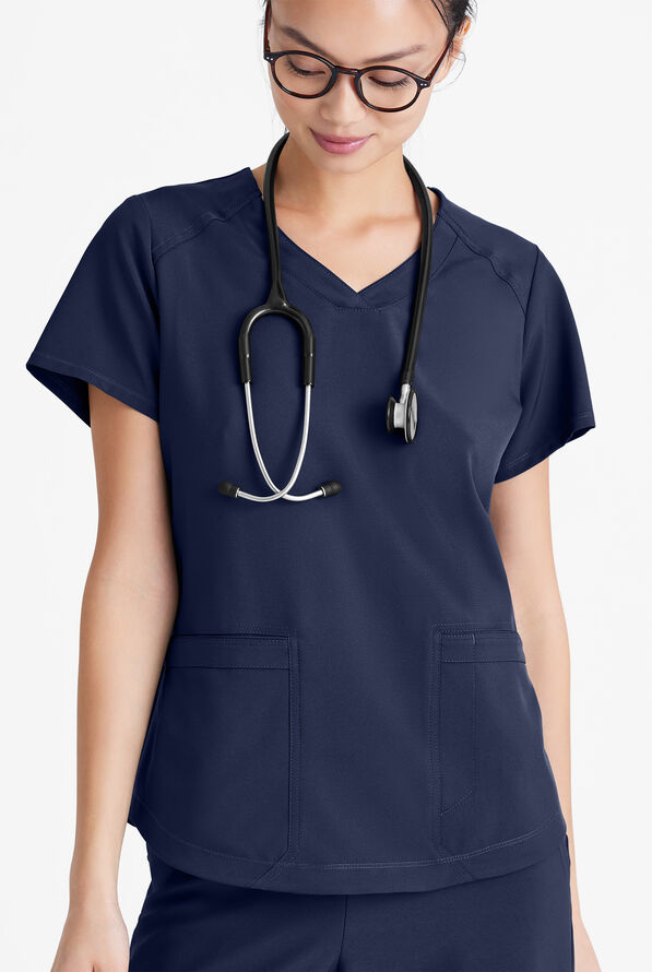 Blusa médica Grey's Anatomy by Barco Evolve STRETCH Rhythm con cuello en V y 2 bolsillos para mujer - Indigo - 2
