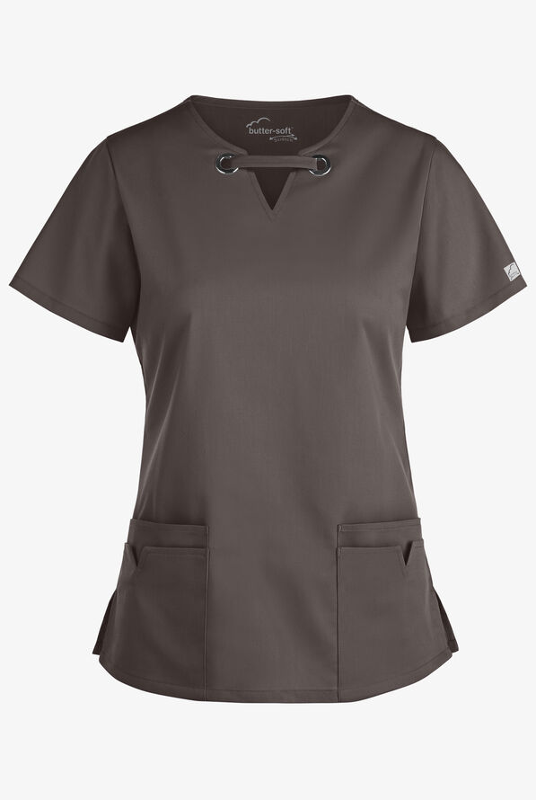 Blusa médica UA Butter-Soft STRETCH con ojales y 4 bolsillos para mujer - Cool Grey - 1