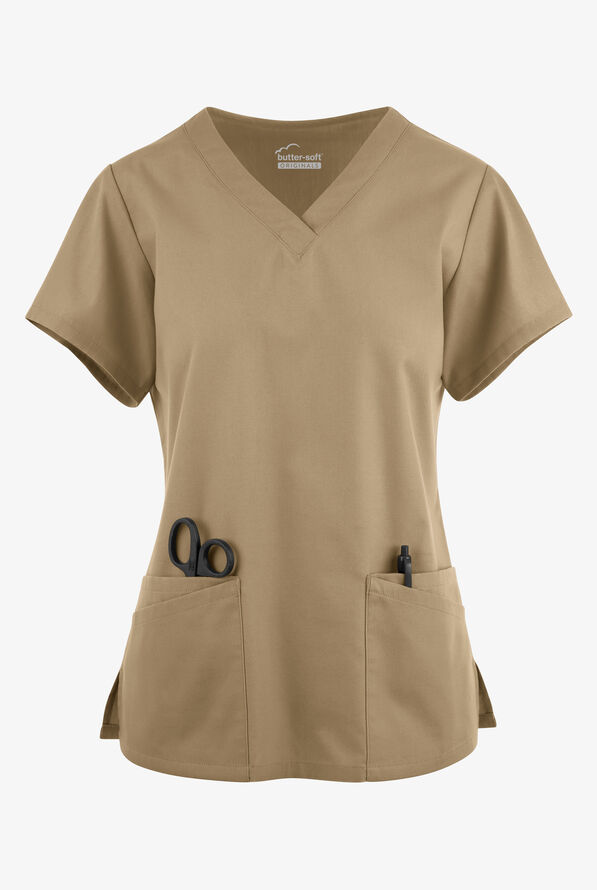 Butter-Soft Originals Women's 6-Pocket V-Neck Scrub Top - Golden Sand - 1