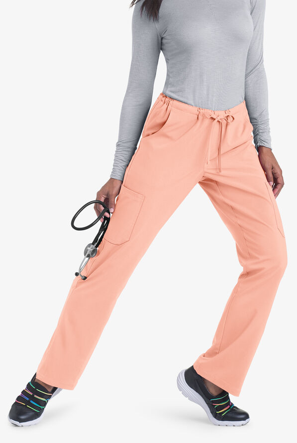 Easy STRETCH Eden Women's 4-Pocket Drawstring Scrub Pants - Tall - Powder Pink - 3