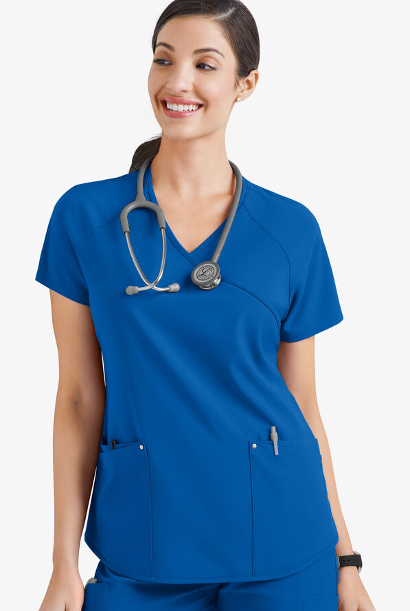 Blusa m&eacute;dica Easy STRETCH Cara con mangas ragl&aacute;n y 4 bolsillos para mujer - Royal - 3