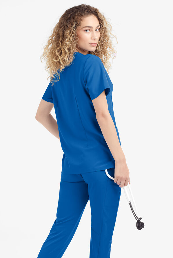 Easy STRETCH Arianna Women's 4-Pocket Curved Neck Scrub Top - Royal - 3