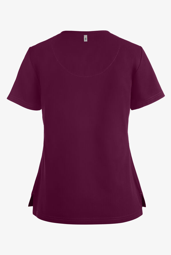 Grey's Anatomy by Barco Spandex STRETCH Bree Women's 1-Pocket Tuck In Scrub Top - Wine - 2