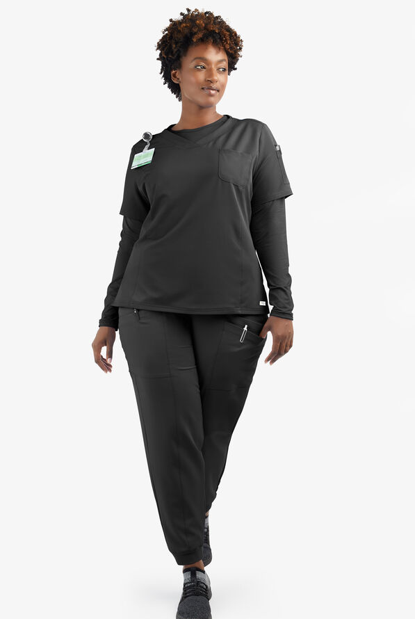 Butter-Soft Women's 3-Pocket V-Neck Tuck-In Scrub Top **Slightly IRREGULAR** - Black - 7