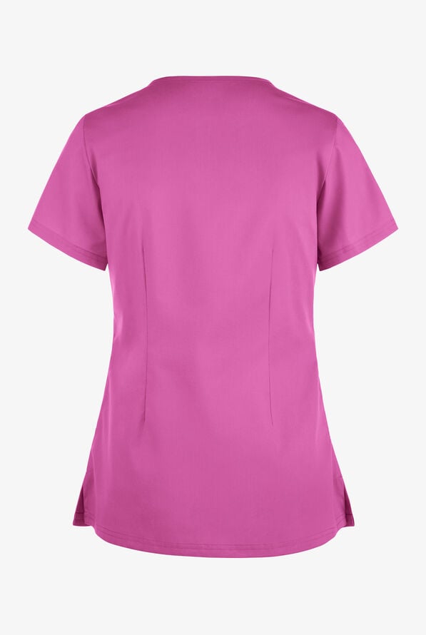 Blusa m&eacute;dica Butter-Soft STRETCH con cuello asim&eacute;trico tipo ojo de cerradura y 2 bolsillos para mujer - Rosebud - 2