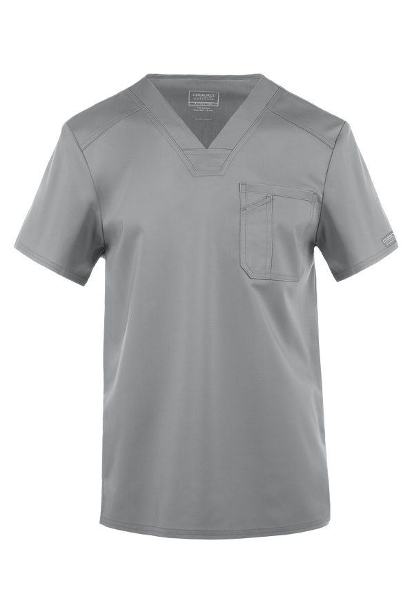 Cherokee Workwear Revolution Men's 1-Pocket STRETCH V-Neck Scrub Top - Grey - 1