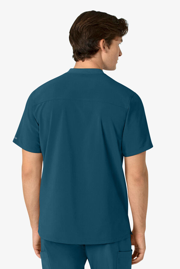 Carhartt Cross-Flex Men's 3-Pocket STRETCH Zip Pocket Henley Banded Collar Scrub Top - Caribbean Blue - 4