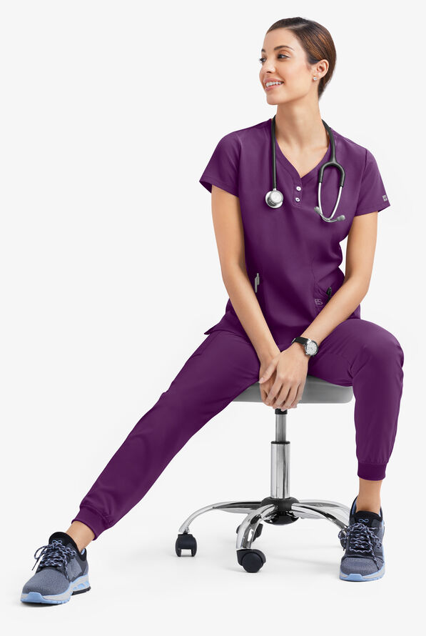 Easy STRETCH Demi Women's 4-Pocket Henley Scrub Top - Eggplant - 6