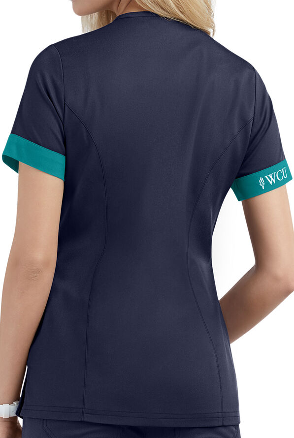 WCU Women’s V-neck Scrub Top - Navy/Teal - 2