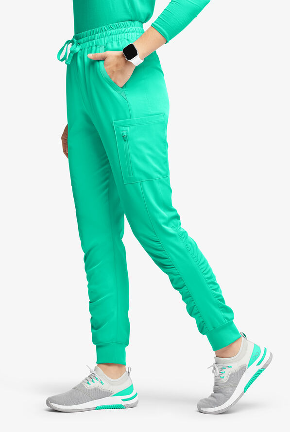 WhisperLite Calla Women's 6-Pocket Ruched Leg Cargo Scrub Pants - Dynasty Green - 1