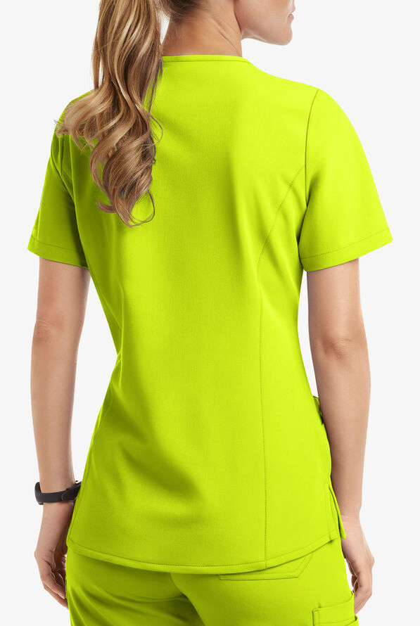 Blusa m&eacute;dica MOVEMENT by Butter-Soft Capella estilo cruzado con 5 bolsillos para mujer - Intense Lime - 3