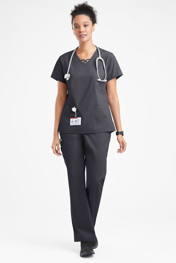 Blusa m&eacute;dica Butter-Soft Originals con cuello entrecruzado y 3 bolsillos para mujer - Pewter - 4