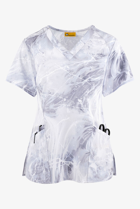 WonderWink Cool Marble Women's 3-Pocket STRETCH V-Neck Print Scrub Top - null - 1