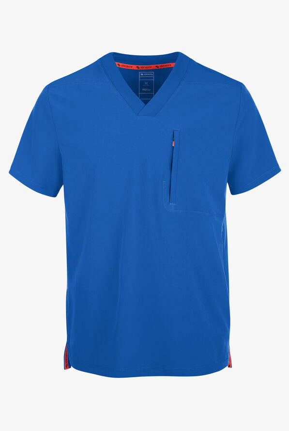 Infinity GNR8 Men's 1-Pocket STRETCH Rib-Knit Panel V-Neck Scrub Top - Royal - 1