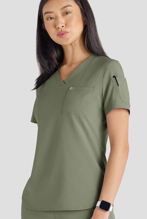 Conjunto de uniforme m&eacute;dico Easy STRETCH con 10 bolsillos para mujer - Olive Leaf - 9