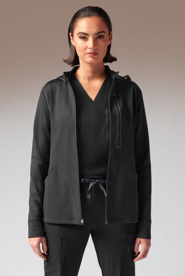 Hypothesis Super-Dermal Women’s Zip Front Multi-Pocket Scrub Jacket - Jet Black/Pewter - 4