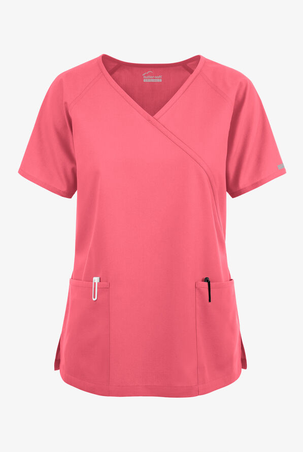 Blusa médica Butter-Soft Originals estilo cruzado con 3 bolsillos para mujer - Rouge Rose - 1