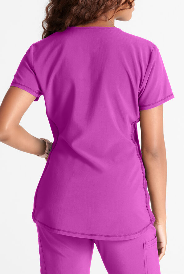 Blusa m&eacute;dica Cherokee Collection STRETCH con cuello Henley con tejido acanalado y 3 bolsillos para mujer - Vibrant Violet - 4