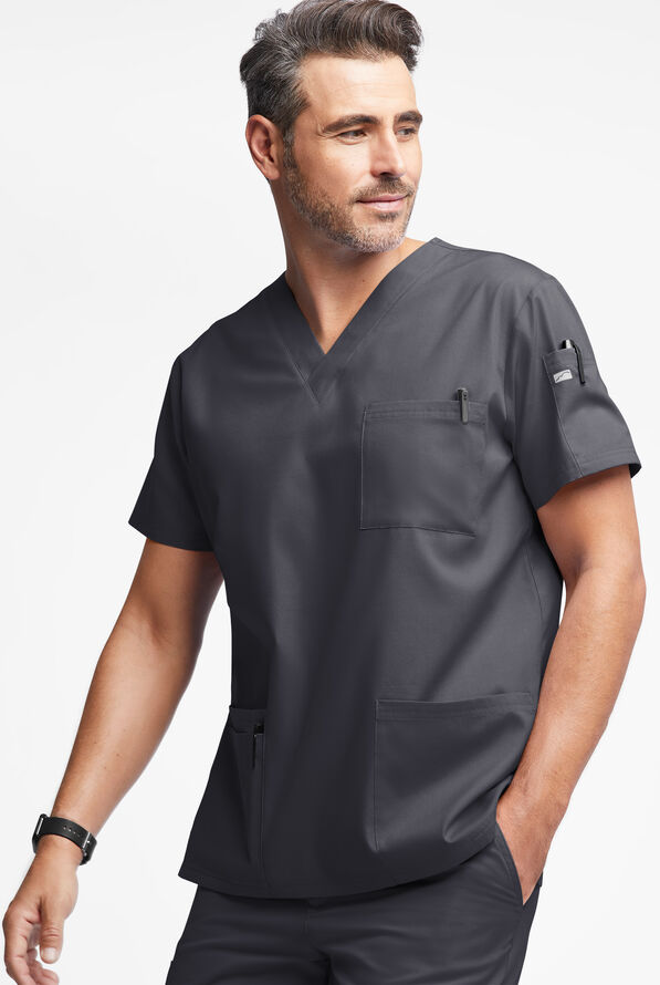 Butter-Soft Originals Men's 6-Pocket V-Neck Scrub Top - Pewter - 2