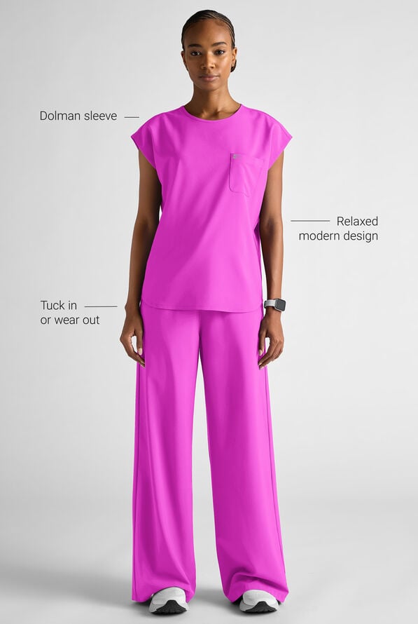 Easy STRETCH Gracie Women's Dolman Sleeve Crew Neck Scrub Top - Electric Fuchsia - 9