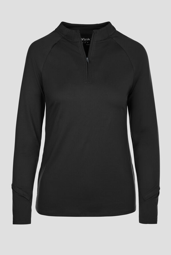 Wink Layers Women's 1-Pocket STRETCH Quarter Zip Mock Neck Knit Underscrub - Black - 1