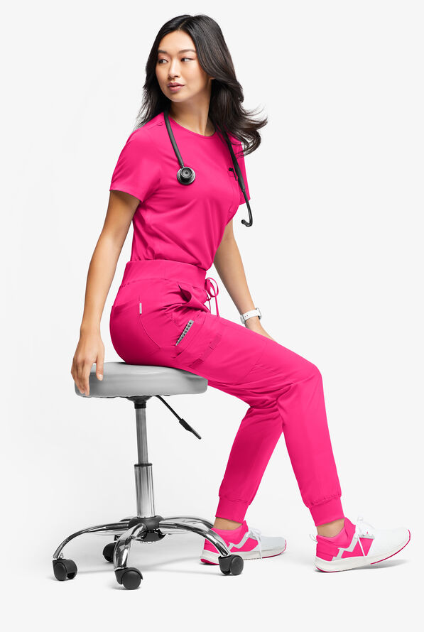 WhisperLite YARA Women's 10-Pocket Cargo Jogger Scrub Pants - Reactive Pink - 4