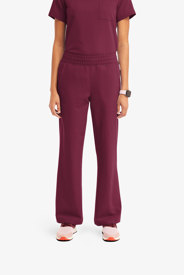 Pantalón médico KESWI Petite con piernas anchas y 6 bolsillos para mujer - Wine - 1