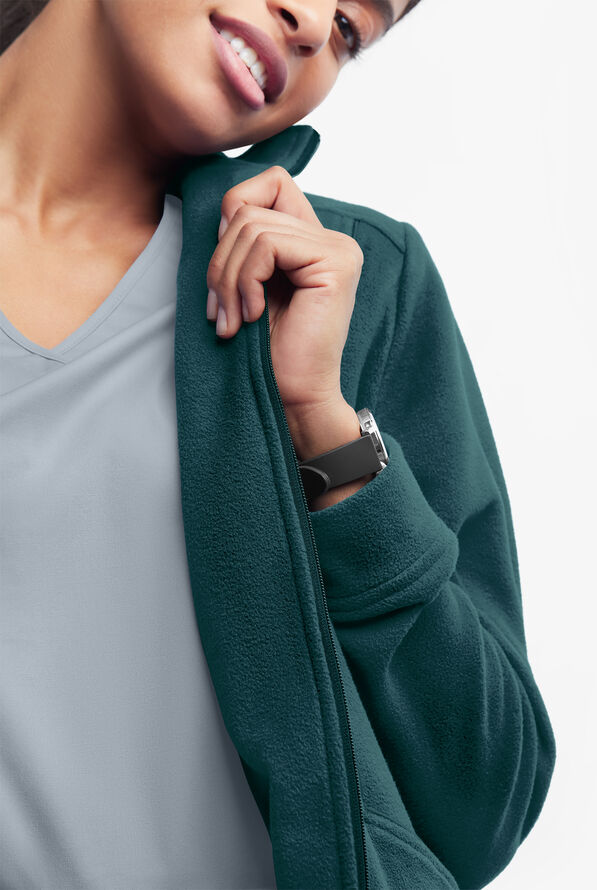 Butter-Soft STRETCH Women's 2-Pocket Zip Front Fleece Scrub Jacket - Caribbean Blue - 3