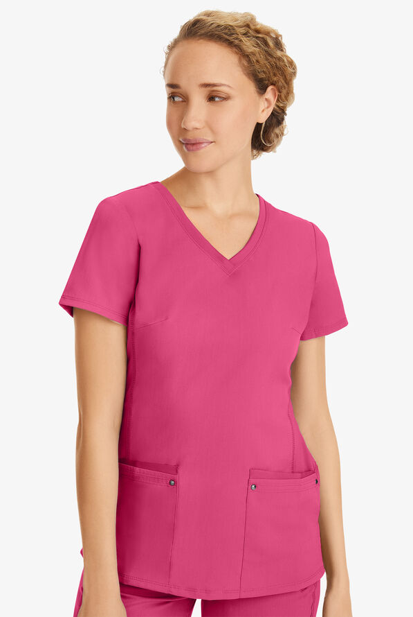 Healing Hands Purple Label Juliet Women's 2-Pocket STRETCH Princess Seam Scrub Top - Shocking Pink - 2