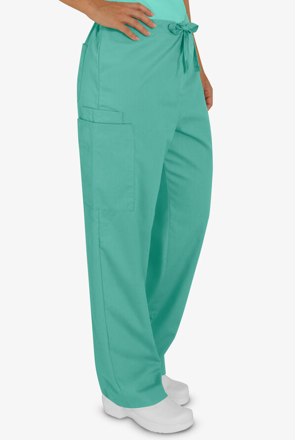 Butter-Soft Core Unisex 4-Pocket Drawstring Scrub Pants - Green Aqua - 3