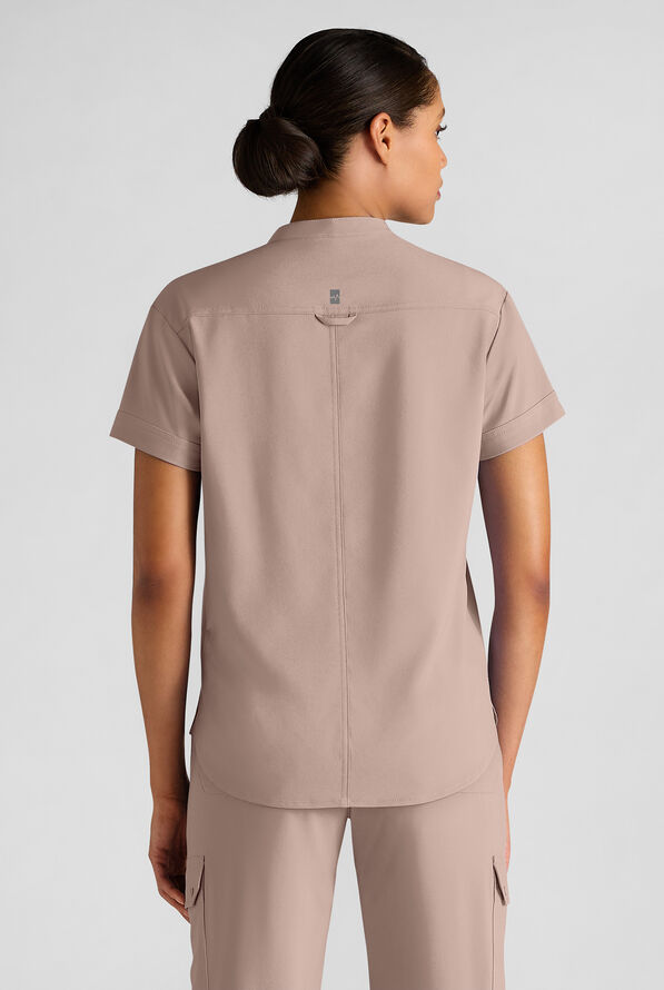 Easy STRETCH Bella Women's 1-Pocket Henley Scrub Top - Mocha Meringue - 2