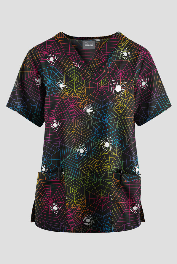 Butter-Soft Originals Widow Women's 2-Pocket V-Neck Print Scrub Top - null - 1