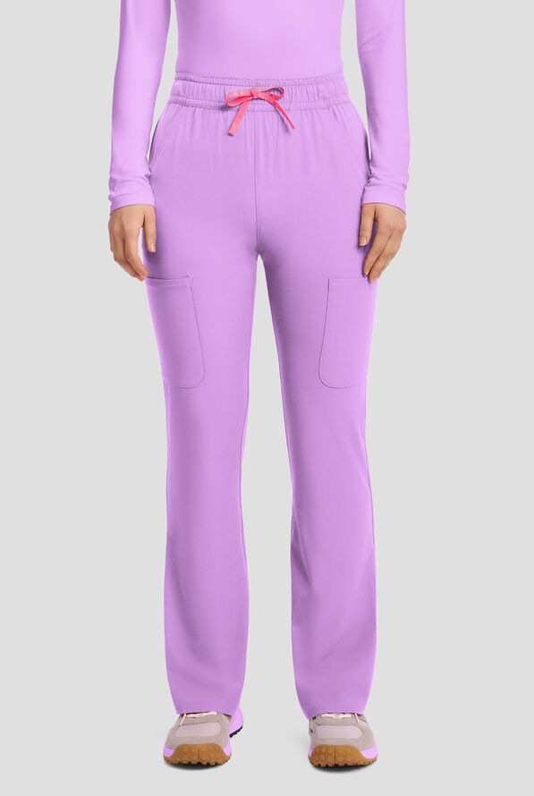 Pantalón médico Med Couture Amp STRETCH de tiro alto estilo cargo con piernas acampanadas y 4 bolsillos para mujer - Digital Lavendar - 1