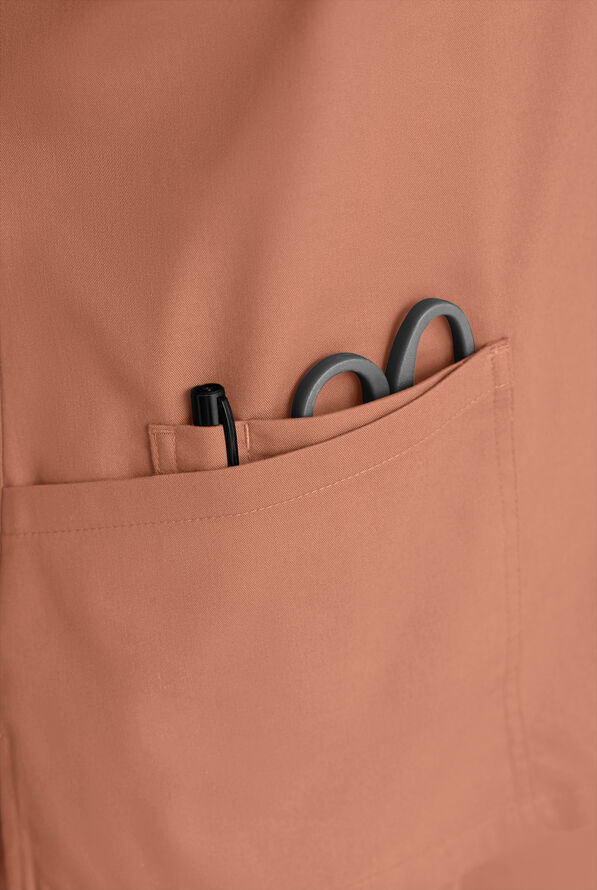 Butter-Soft STRETCH Women's 5-Pocket 3/4" Sleeve V-Neck Scrub Top - Terracotta - 5