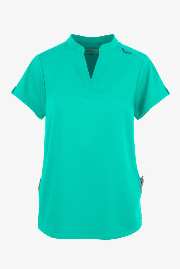 Grey's Anatomy by Barco Spandex STRETCH Avery Women's 2-Pocket Notch Sleeve V-Neck Scrub Top - Alpine Aqua - 1