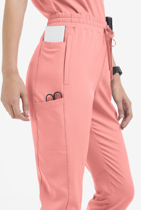 Pantal&oacute;n m&eacute;dico Easy STRETCH Kourtney estilo jogger con piernas delgadas modernas y 5 bolsillos para mujer - Petite - Autumn Coral - 3