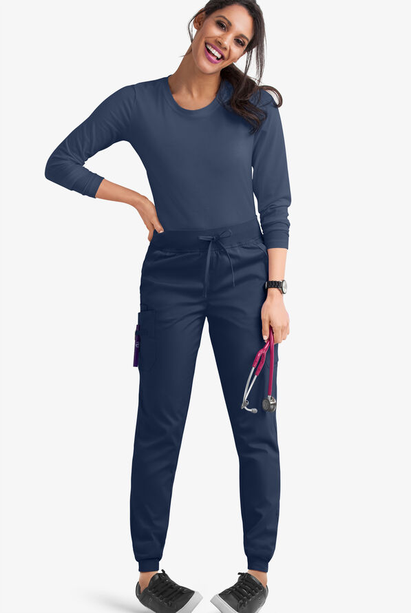 Butter-Soft STRETCH Women's 5-Pocket Cargo Jogger Scrub Pants - Navy - 2